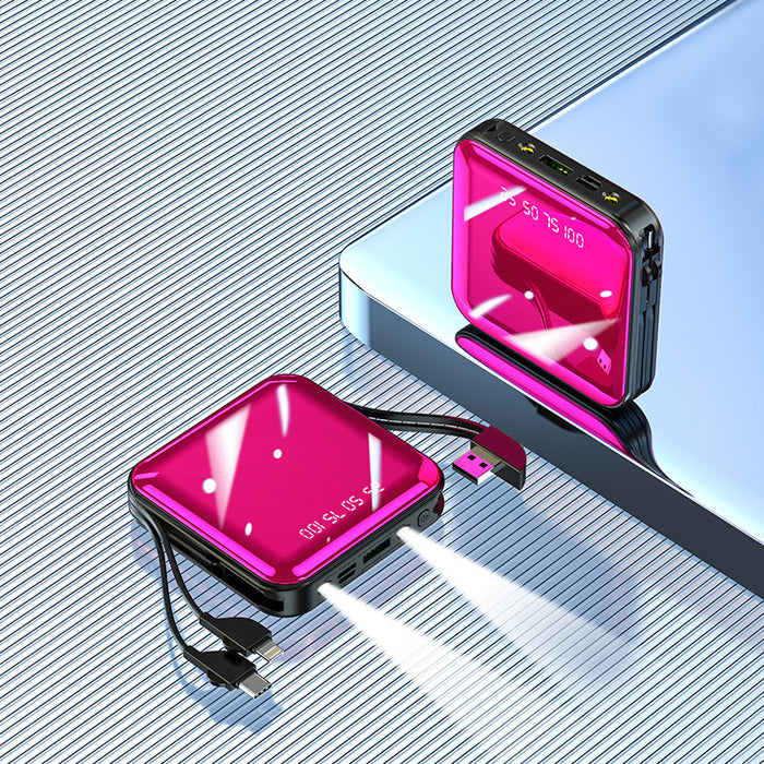 Mini Electroplating Mirror Power Bank With Cable